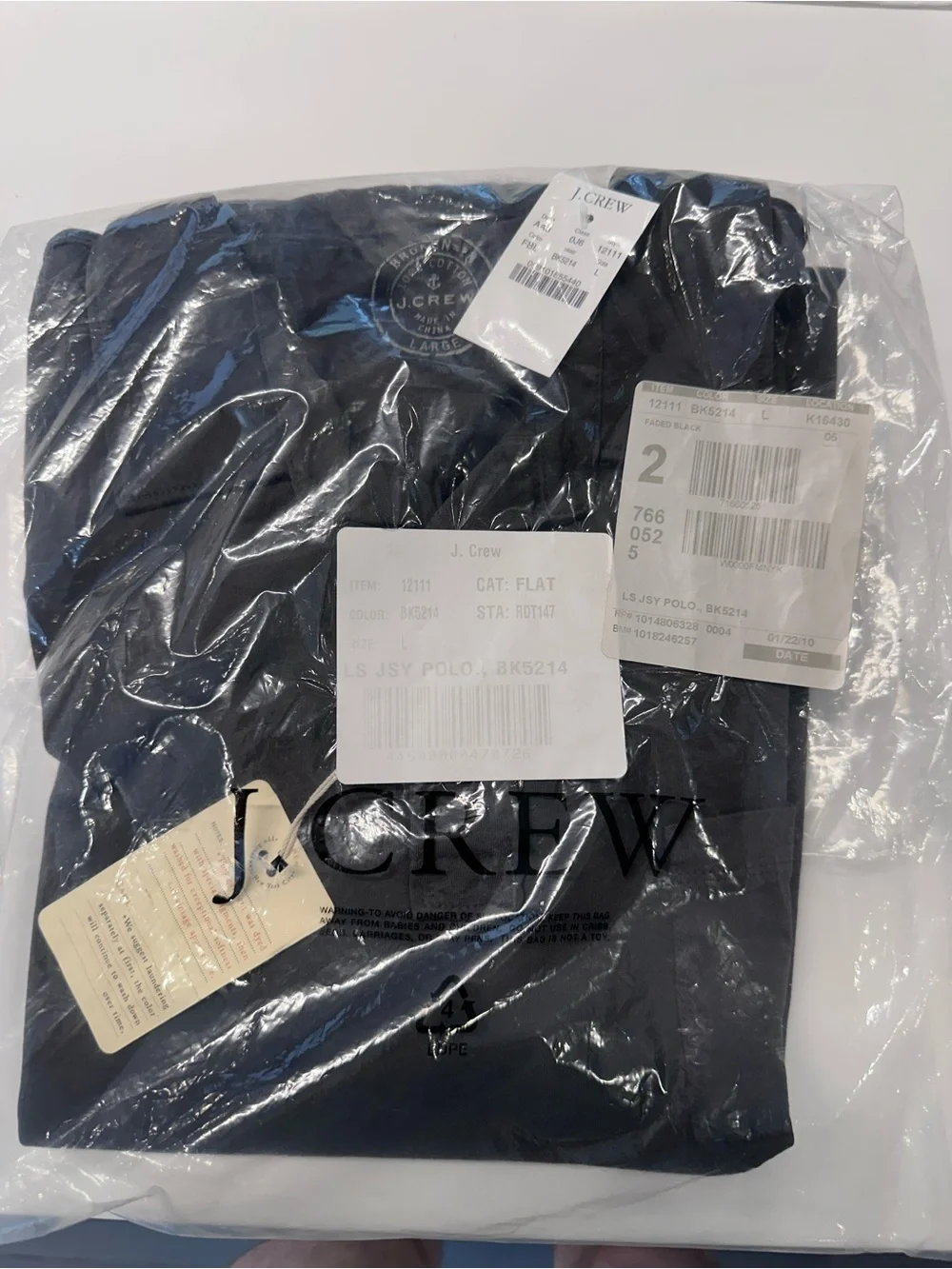 Men's J. Crew Long-Sleeve Jersey Polo Shirt in flint Black